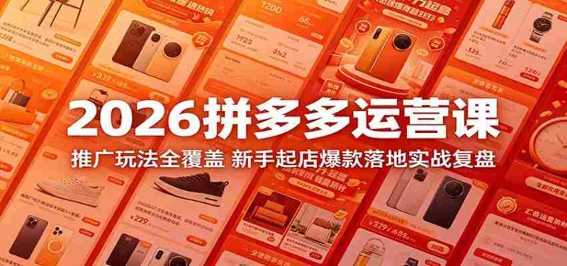 2026拼多多运营课：推广玩法全覆盖，新手起店爆款落地实战复盘-湘创网