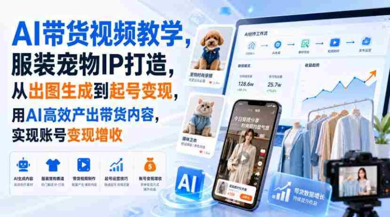 AI带货视频教学，服装宠物IP打造，从出图生成到起号变现，用AI高效产出带货内容，实现账号变现增收-湘创网