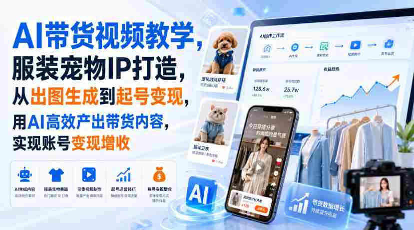 AI带货视频教学，服装宠物IP打造，从出图生成到起号变现，用AI高效产出带货内容，实现账号变现增收-湘创网