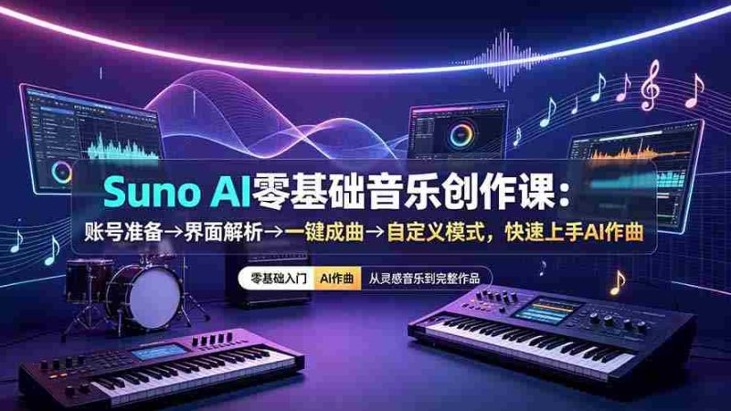 (19264期)Suno AI零基础音乐创作课:账号准备→界面解析→一键成曲→自定义模式,快速上手AI作曲-湘创网