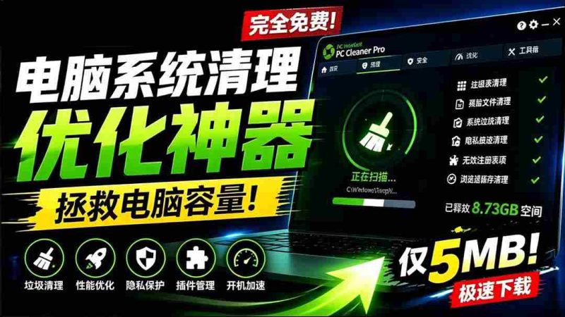 (19282期)轻松吊打Win系统自带工具!电脑清理优化神器,拯救电脑容量,仅5MB,完全免费使用 PC Cleaner Pro-湘创网