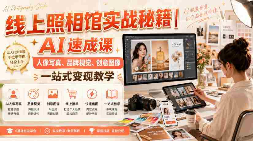 线上照相馆实战秘籍|AI速成课,人像写真、品牌视觉、创意图像一站式变现教学