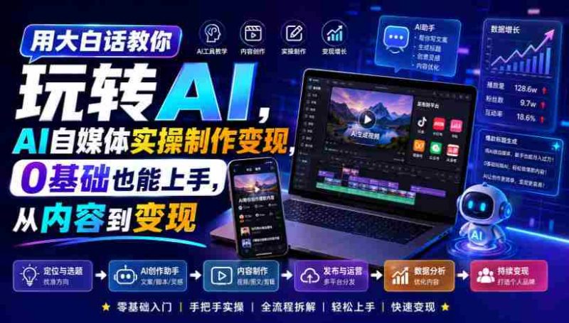 用大白话教你玩转AI,AI自媒体实操制作变现,0基础也能上手,从内容到变现-湘创网