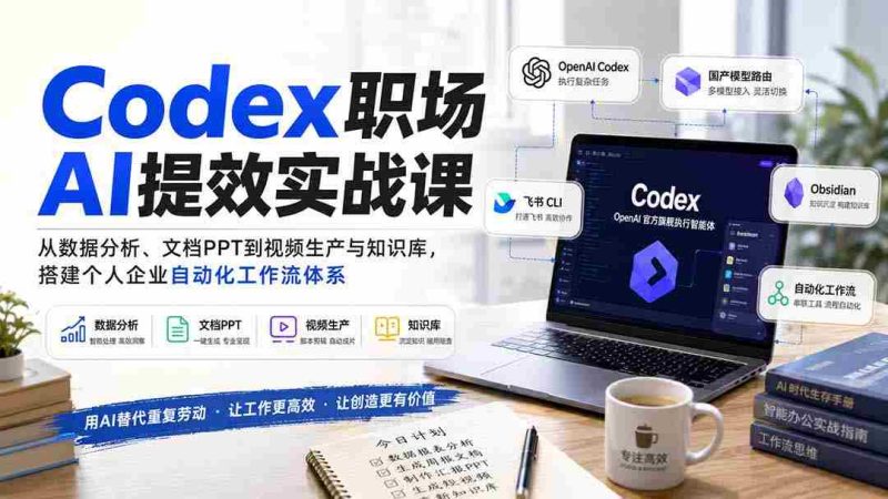 (20057期)Codex职场AI提效实战课:从数据分析、文档PPT到视频生产与知识库,搭建个人企业自动化工作流体系-湘创网