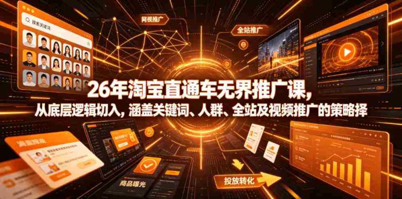 26年淘宝直通车无界推广课,从底层逻辑切入,涵盖关键词、人群、全站及视频推广的策略选择-湘创网