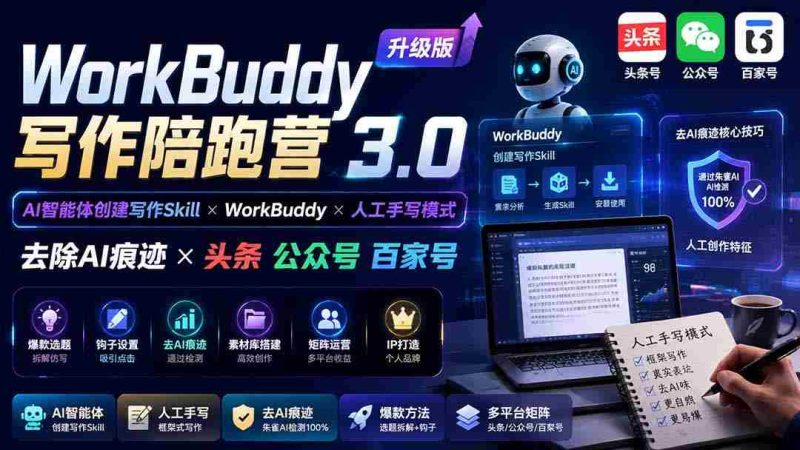（19720期）WorkBuddy写作陪跑营3.0-更新：Ai智能体创建写作Skill×WorkBuddy×人工手写模式×去除AI痕迹×头条公众号百家号-湘创网