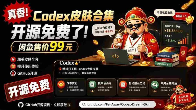 (19432期)闲鱼售卖99元的Codex皮肤包,GitHub 免费开源了!让你的codex变成精美界面 Codex Dream Skin-湘创网