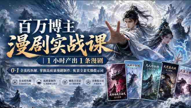 百万博主漫剧实战课|1小时产出1条漫剧,0‑1全流程拆解,掌握高质量漫剧制作,配套全套实操提示词
