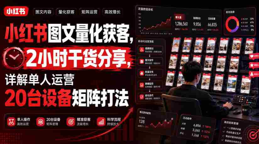 小红书图文量化获客，2小时干货分享，详解单人运营20台设备矩阵打法-湘创网