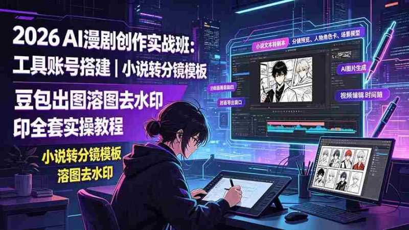 (19433期)2026AI漫剧创作实战班:工具账号搭建|小说转分镜模板|豆包出图溶图去水印全套实操教程-湘创网