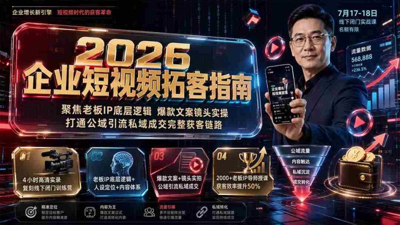 （19667期）2026企业短视频拓客指南：聚焦老板IP底层逻辑，爆款文案镜头实操，打通公域引流私域成交完整获客链路-湘创网