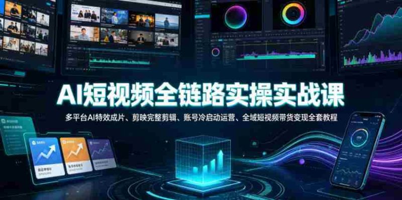 AI短视频全链路实操实战课|多平台AI特效成片、剪映完整剪辑、账号冷启动运营、全域短视频带货变现全套教程-湘创网