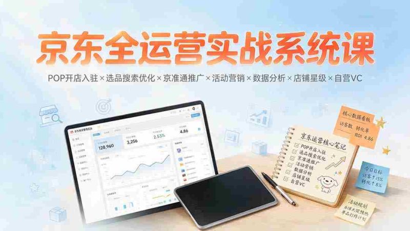 (19581期)京东全运营实战系统课:POP开店入驻×选品搜索优化×京准通推广×活动营销×数据分析×店铺星级×自营VC-湘创网