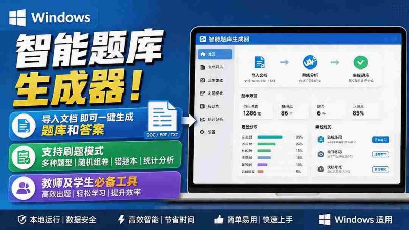 (19855期)Windows 智能题库刷题软件!导入文档一键生成题库和答案,并支持刷题模式,教师及学生必备工具 原创-湘创网