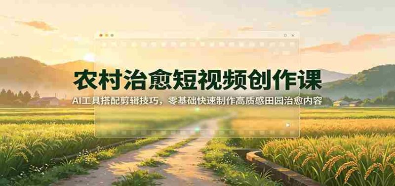 农村治愈短视频创作课：AI工具搭配剪辑技巧，零基础快速制作高质感田园治愈内容-湘创网