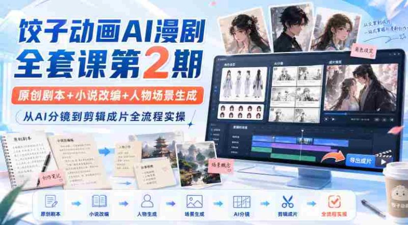 饺子动画AI漫剧全套课第2期:原创剧本+小说改编+人物场景生成,从AI分镜到剪辑成片全流程实操-湘创网