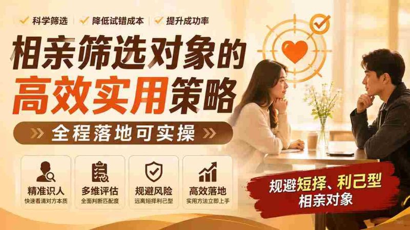 （19727期） 付费文章：相亲筛选对象的高效实用策略，全程落地可实操，规避短择、利己型相亲对象-湘创网