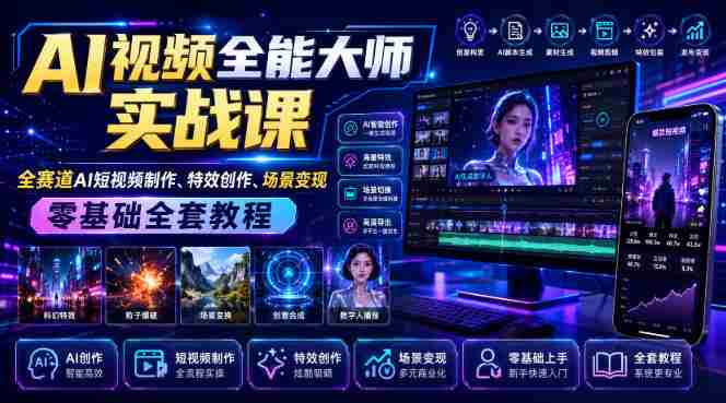 AI视频全能大师实战课｜全赛道AI短视频制作、特效创作、场景变现零基础全套教程-湘创网