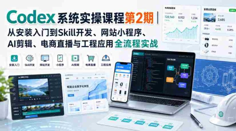 Codex系统实操课程第2期|从安装入门到Skill开发、网站小程序、AI剪辑、电商直播与工程应用全流程实战-湘创网