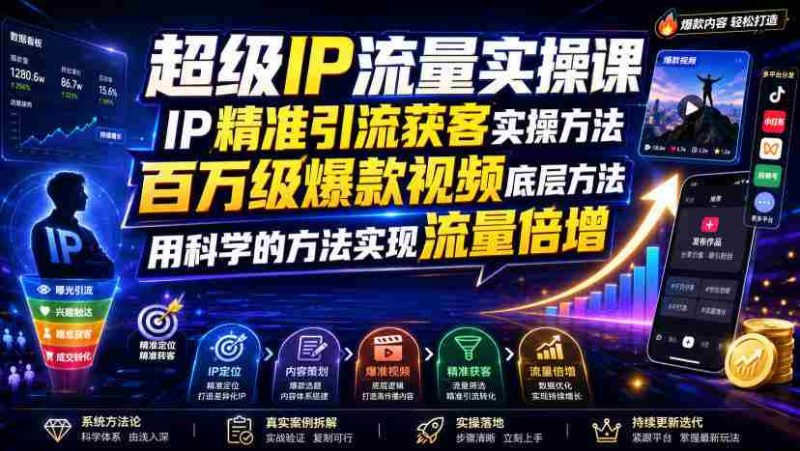 超级IP流量实操课，IP精准引流获客实操方法，百万级爆款视频底层方法，用科学的方法实现流量倍增-湘创网