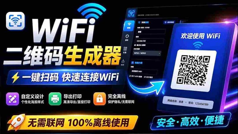 (19566期)完全离线使用!WiFi二维码生成器,一键扫码快速连接WiFi,支持自定义风格导出 WiFi二维码生成器-湘创网