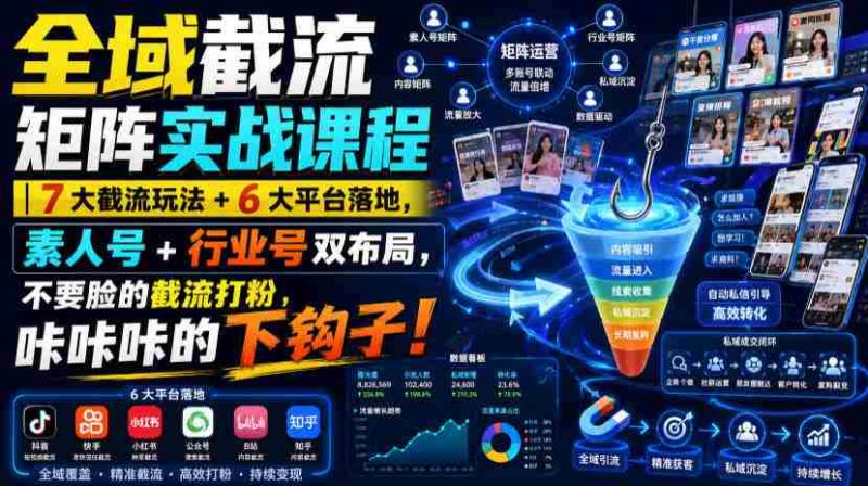 全域截流矩阵实战课程|7大截流玩法+6大平台落地,素人号+行业号双布局,不要脸的截流打粉,咔咔咔的下钩子!-湘创网
