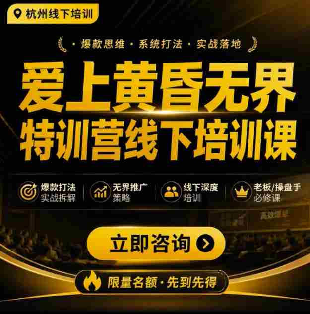 爱上黄昏无界特训营AI推广实战7月27-30杭州线下课,AI落地淘宝最完整的课程,学天猫淘宝的老板必看-湘创网