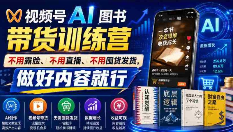视频号AI图书带货训练营,不用露脸、不用直播、不用囤货发货,做好内容就行,一条爆款视频佣金8942-湘创网
