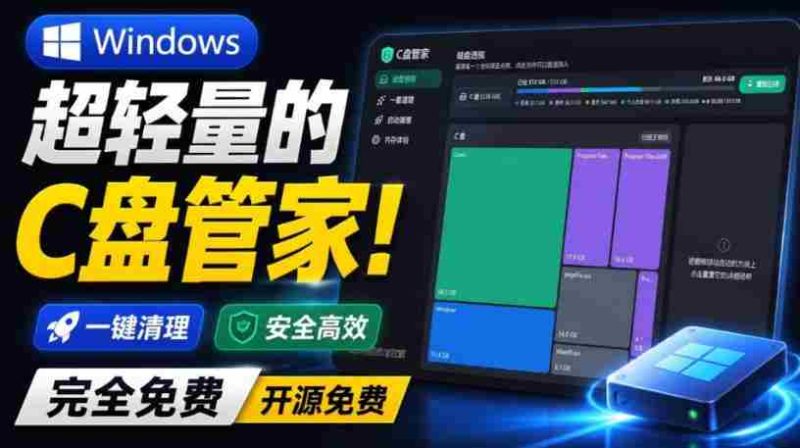 Windows超轻量的C盘管家!超级有特点,支持磁盘分析及清理提醒,2M大小体积,完全免费C盘管家-湘创网