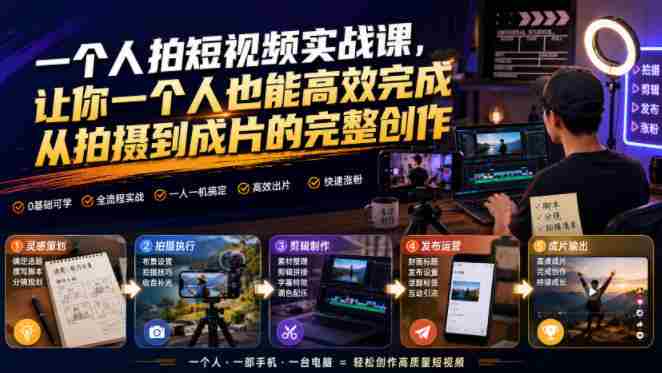 一个人拍短视频实战课，让你一个人也能高效完成从拍摄到成片的完整创作-湘创网