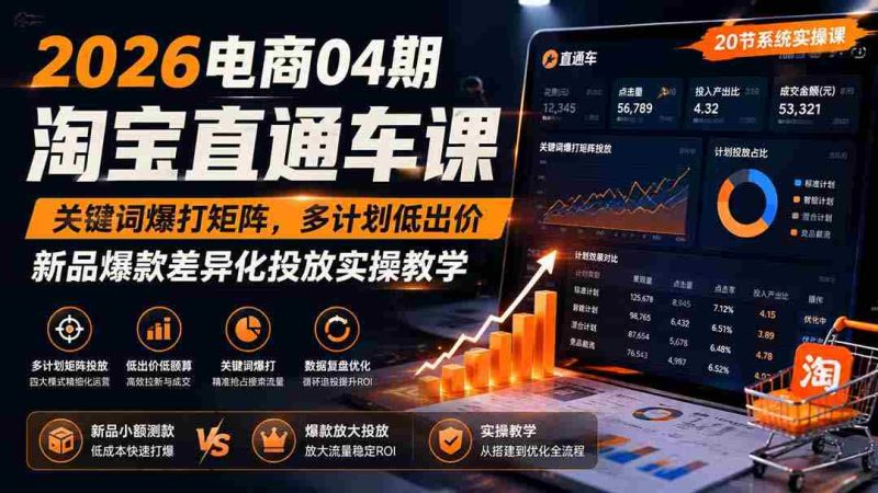 (19746期)2026电商04期淘宝直通车课|关键词爆打矩阵,多计划低出价,新品爆款差异化投放实操教学-湘创网