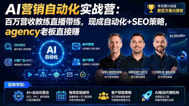 (20066期)AI营销自动化实战营:百万营收教练直播带练,现成自动化+SEO策略,agency老板直接赚【原创双语字幕】-湘创网