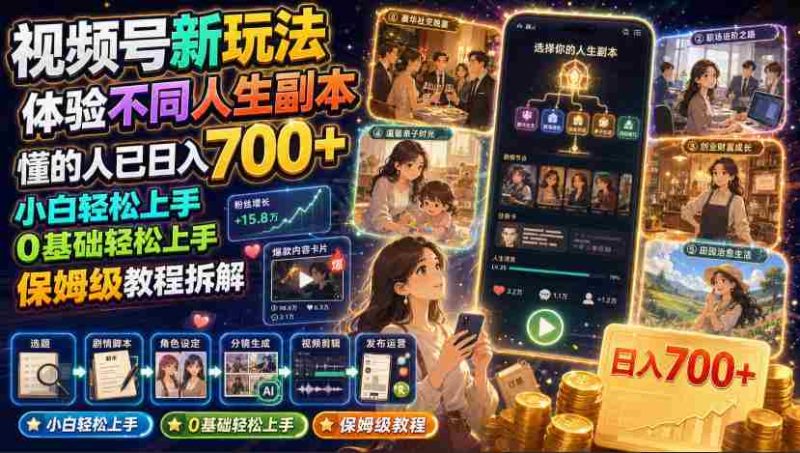 视频号新玩法体验不同人生副本,懂的人已日入700+,小白轻松上手,0基础轻松上手,保姆级教程拆解-湘创网