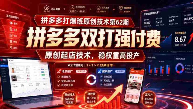 拼多多打爆班原创技术第62期,拼多多双打强付费,原创起店技术,稳权重高投产-湘创网