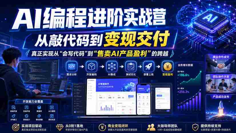AI编程进阶实战营,从敲代码到变现交付,,真正实现从“会写代码”到“售卖AI产品盈利”的跨越