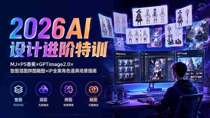 (19569期)2026AI设计进阶特训:MJ×PS香蕉×GPTimage2.0×垫图混图拼图融图×IP全案角色道具场景插画-湘创网