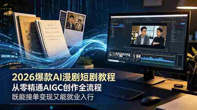 (18980期)2026 爆款 AI 漫剧短剧教程 从零精通 AIGC 创作全流程 既能接单变现又能就业入行-湘创网