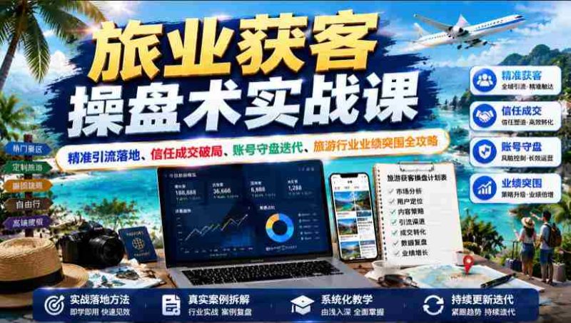 旅业获客操盘术实战课|精准引流落地、信任成交破局、账号守盘迭代、旅游行业业绩突围全攻略-湘创网