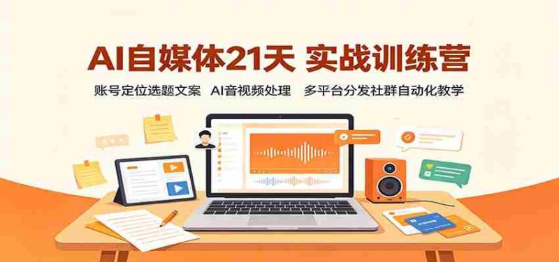 AI自媒体21天实战训练营:账号定位选题文案,AI音视频处理,多平台分发社群自动化教学-湘创网