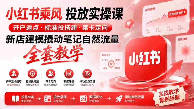 （19739期）小红书乘风投放-100分钟实操课｜开户返点·标准投搭建·莱卡定向，新店建模撬动笔记自然流量全套教学-湘创网
