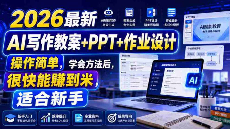 2026最新AI写作教案+PPT+作业设计,操作简单,学会方法后,很快能賺到米,适合新手-湘创网