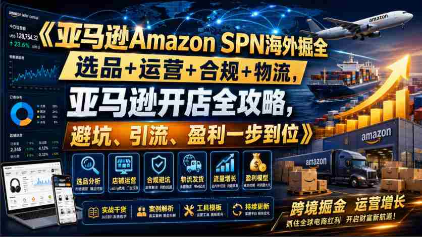 亚马逊Amazon SPN海外掘全,选品+运营+合规+物流,亚马逊开店全攻略,避坑、引流、盈利一步到位