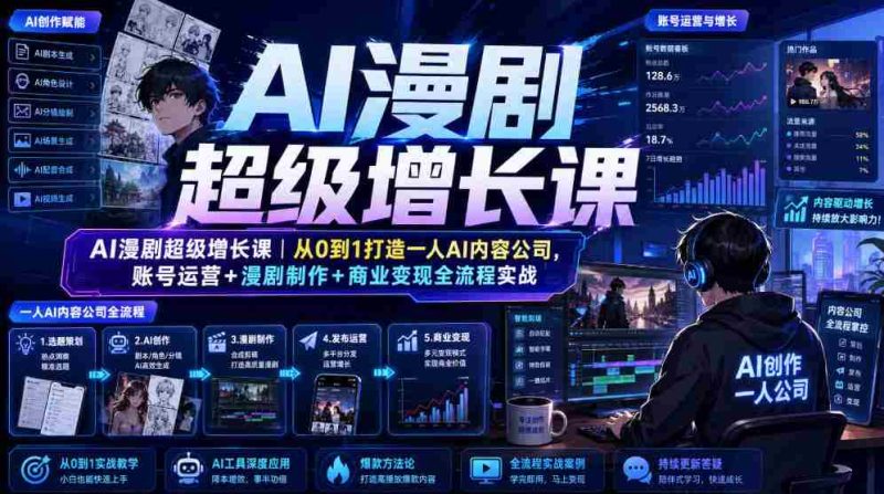 AI漫剧超级增长课|从0到1打造一人AI内容公司,账号运营+漫剧制作+商业变现全流程实战-湘创网