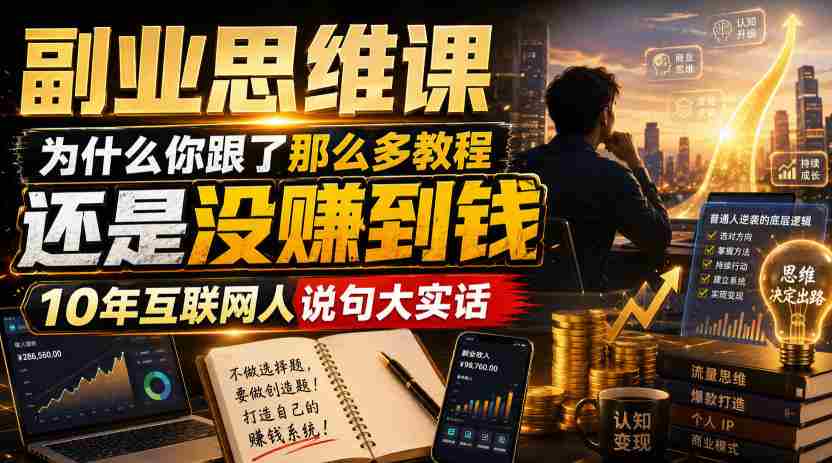 副业思维课,为什么你跟了那么多教程,还是没赚到钱,10年互联网人说句大实话【揭秘】