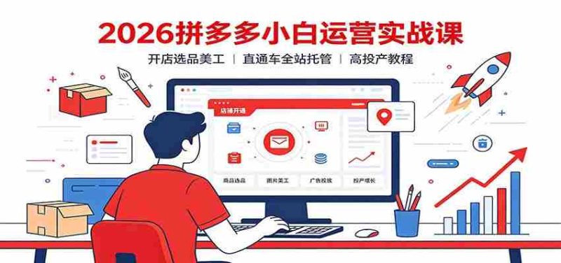 2026拼多多小白运营实战课:开店选品美工,直通车全站托管高投产教程-湘创网