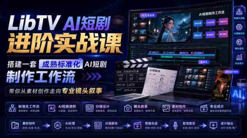 LibTV AI短剧进阶实战课,搭建一套成熟标准化AI短剧制作工作流,带你从素材创作走向专业镜头叙事-湘创网