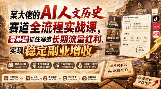 某大佬的AI人文历史赛道全流程实战课,零基础抓住赛道长期流量红利,实现稳定副业增收-湘创网
