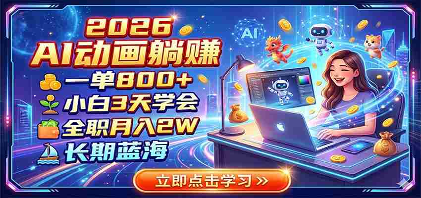 2026 AI动画躺赚:一单800+,小白3天学会,全职月入2W,长期蓝海-湘创网