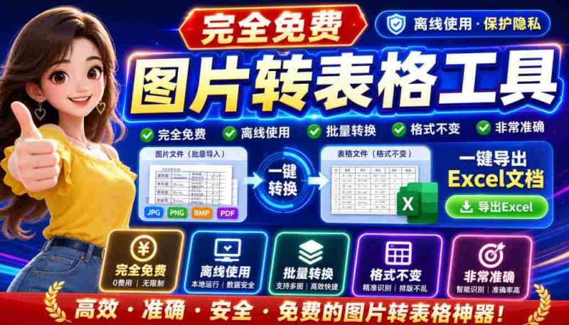 （19972期）图片表格识别提取工具，支持一键从图片中智能提取表格并导出Excel文件，可离线免网运行，FastTableOCR-湘创网
