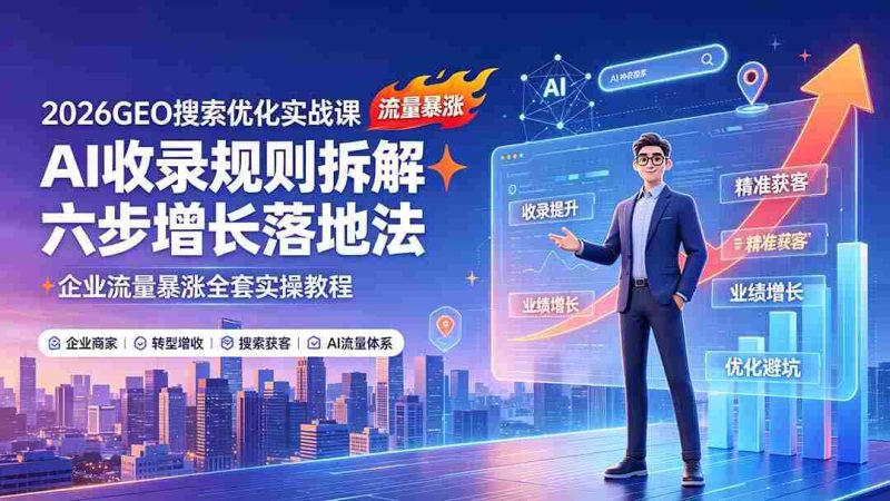 (19333期)2026GEO搜索优化实战课:AI收录规则拆解|六步增长落地法|企业流量暴涨全套实操教程-湘创网